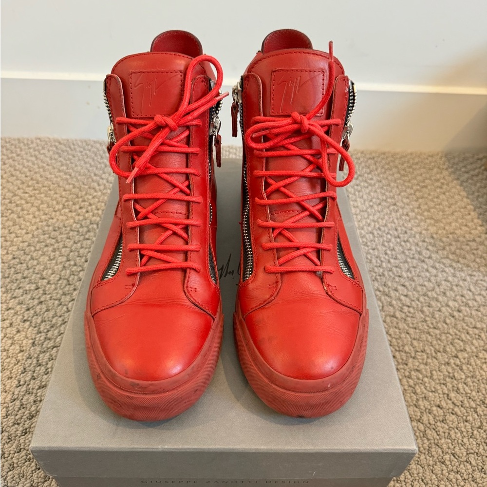 Giuseppe Zanotti Red Leather London High Top Sneakers